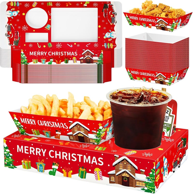 Jansun 36Pcs Christmas Movie Night Snack Trays Candy Popcorn French Fries Snack Trays Christmas Movie Boxes for Snacks Tray Xmas Party Supplies - Image 1